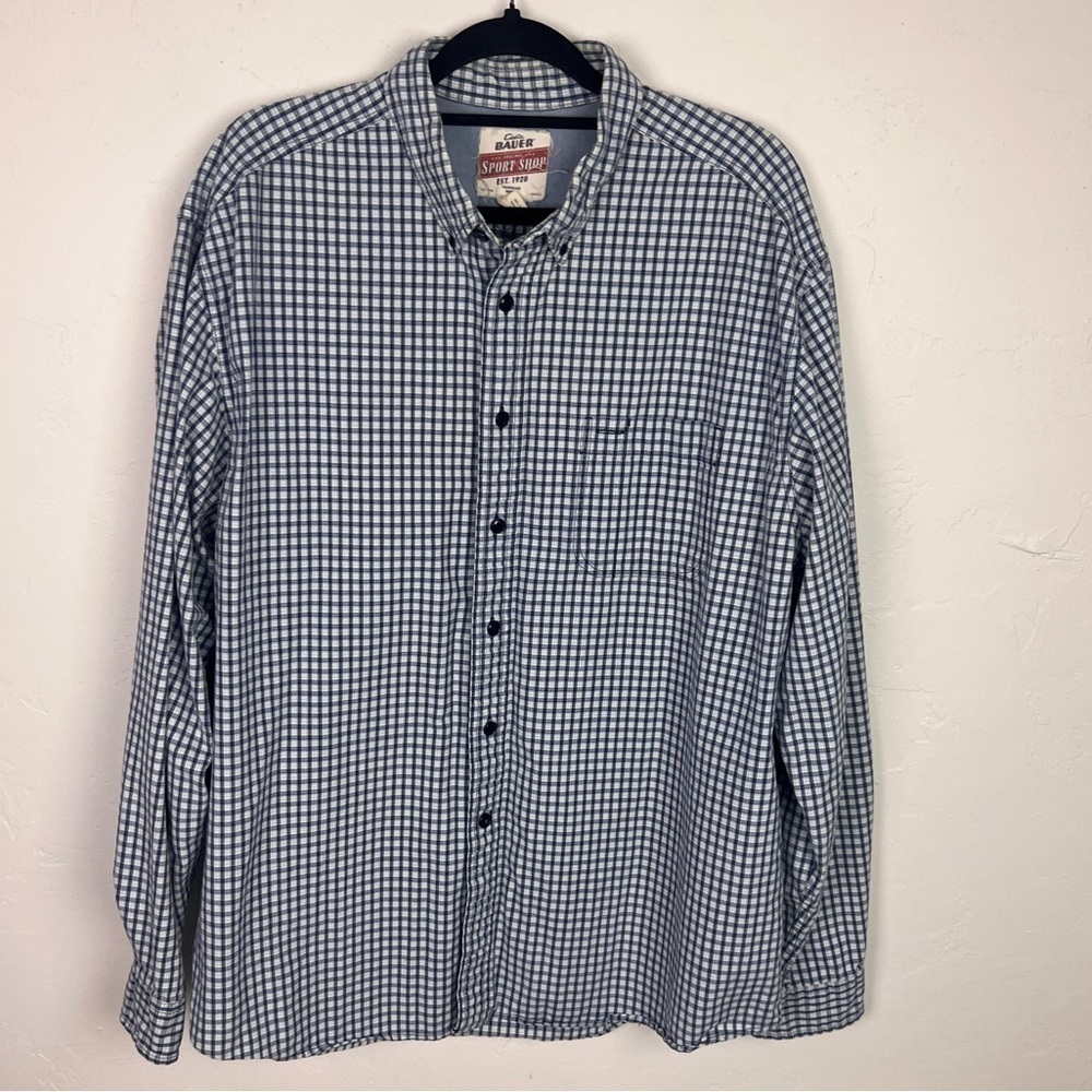 Eddie Bauer casual button down blue plaid shirt XL